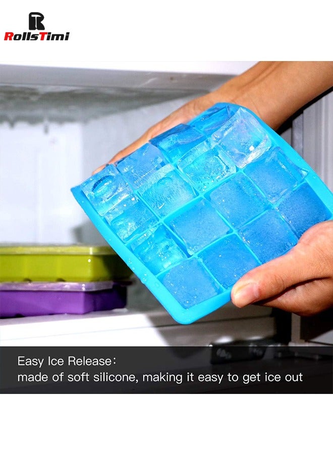 RollsTimi  3 Packs Silicone Ice Cube Trays, Food Grade BPA free Ice Trays with Removable Lids, Easy Ice Release 24 Ice Cube Molds - Image 3