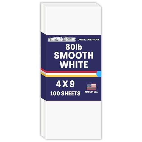 ThunderBolt Paper 100 Bright White Smooth 80# Card Paper Sheets - 4" X 9" (4X9 Inches) #10 Envelope Insert Size - 80 lb/Pound Cover Weight - Quality Stock - Print Consistency - Smooth Finish - Image 1