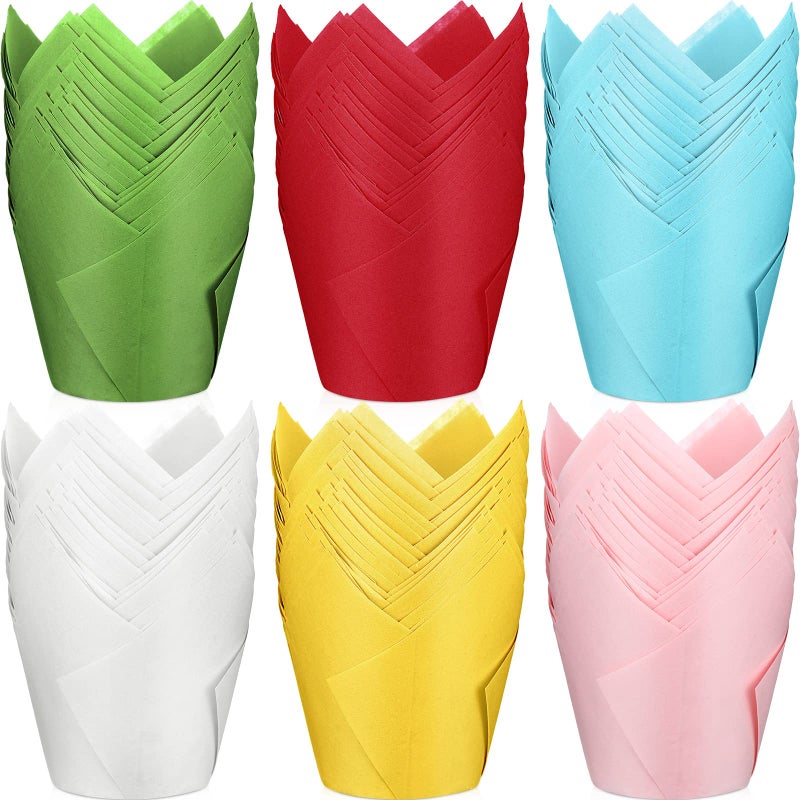 Gandeer Gandeer 600 Pcs Tulip Cupcake Liners for Baking Muffin Liners Printed Baking Cups Holders Greaseproof Wrappers Decoration for Cupcake Bouquet Birthday Party Wedding Bride ShowerPlain Style 