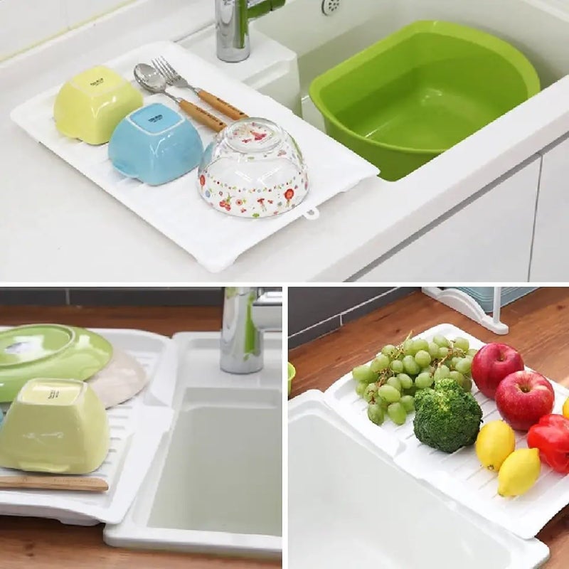Krivety Drip Tray Dish Drainer Mat Plastic Kitchen Dish Draining Rack Dish Drain Board Sink Side Drip Sloping Draining Tray for Pots Pans White - Image 2