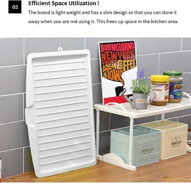 Krivety Drip Tray Dish Drainer Mat Plastic Kitchen Dish Draining Rack Dish Drain Board Sink Side Drip Sloping Draining Tray for Pots Pans White - Image 3