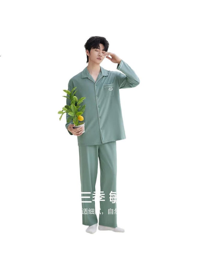 hongdou Men'S Cotton Antibacterial Cloud Simple Couple Cardigan Long Sleeve Home Wear Set【New In Spring/Summer 25 Years】 - Image 1