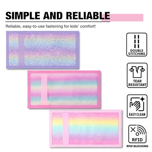 Amutta Ammutta 3 Pack Rainbow Kids Wallet - Little Girls & Teens with Zipper, RFID Novelty Wallet, Coin Pocket, Ages 5-14 - Image 4