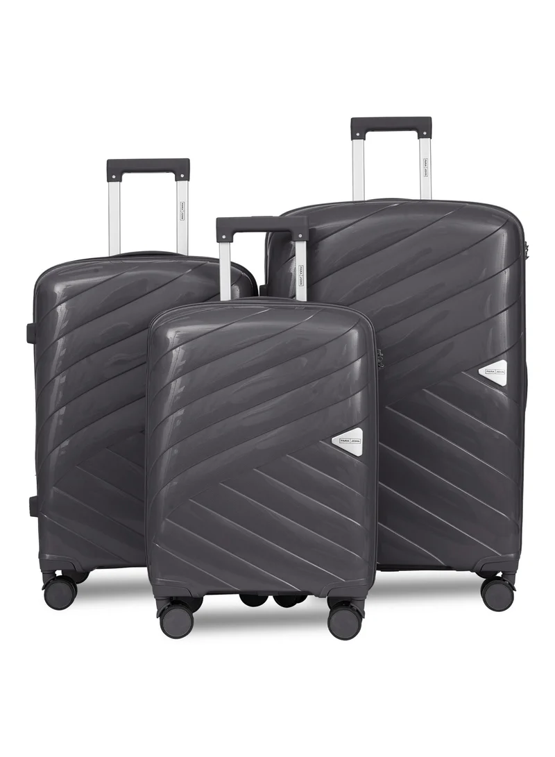 PARAJOHN Parajohn Strion Polypropylene PP Set of 3 Luggage | Lightweight Small 10KG, Medium 20KG & Large 30KG 8 Wheels Trolley Hardsided Travel Suitcase