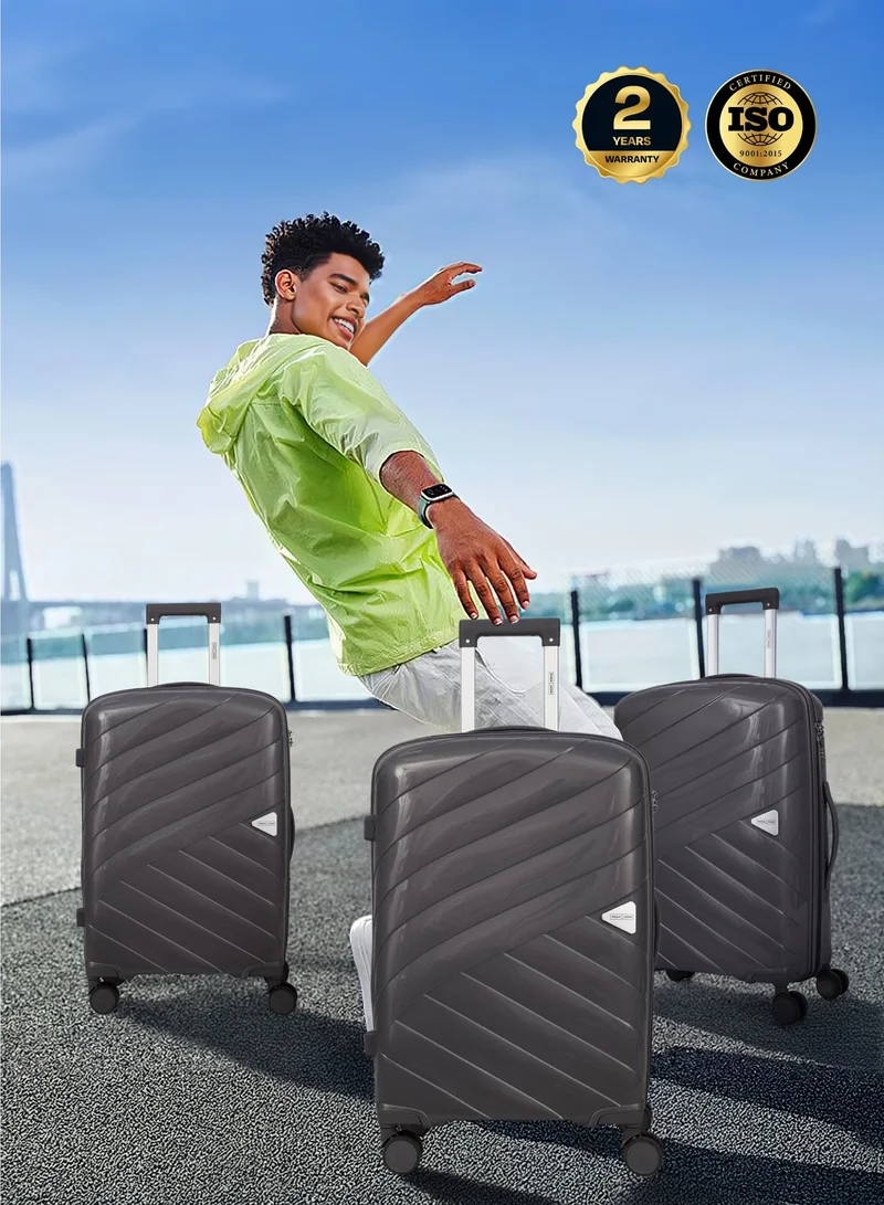 PARAJOHN Parajohn Strion Polypropylene PP Set of 3 Luggage | Lightweight Small 10KG, Medium 20KG & Large 30KG 8 Wheels Trolley Hardsided Travel Suitcase