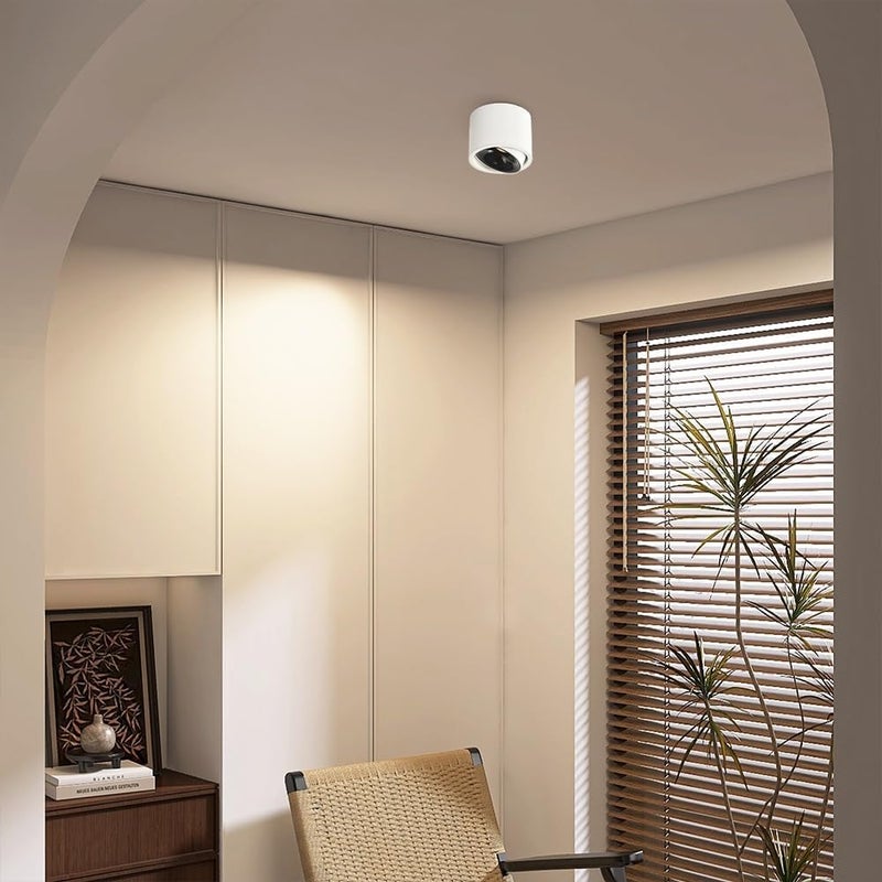 LED Ceiling Spotlight 2.9" Cylinder Spot Light Adjustable Semi Flush Mount Spotlights, Exposed Mounted Focus Accent Lamps for Hallway Living Room(Black+white-6000K,7W) (Black+White 6000K) - Image 5