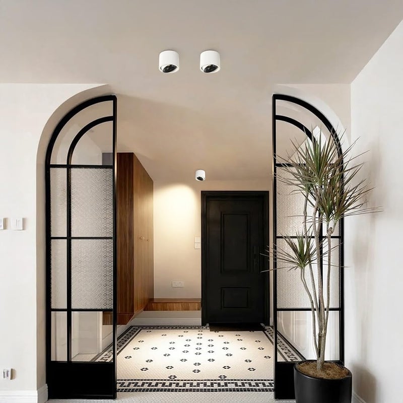 LED Ceiling Spotlight 2.9" Cylinder Spot Light Adjustable Semi Flush Mount Spotlights, Exposed Mounted Focus Accent Lamps for Hallway Living Room(Black+white-6000K,7W) (Black+White 6000K) - Image 2