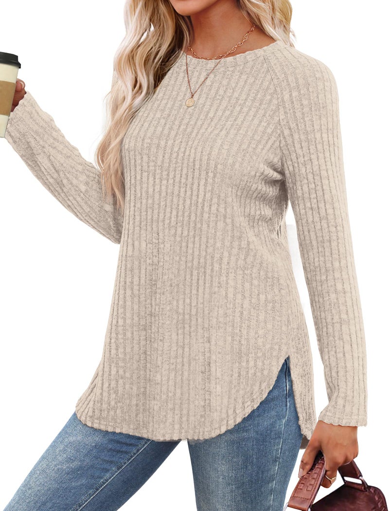 Saloogoe Womens Fall Fashion 2025 Tunic Shirts for Women Dressy Casual Long Sleeve Top Trendy Outfits Fall Must Haves Cream M - Image 2