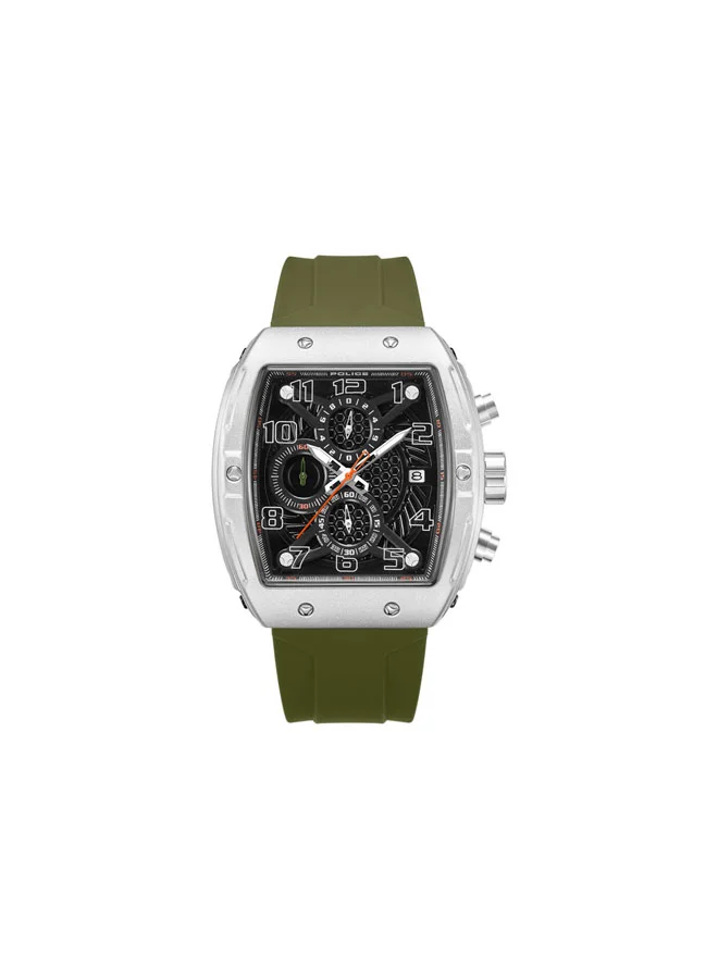 POLICE Coswig Gunmetal Dial Olive Green Silicone Strap Chronograph Watch for Men - 46mm