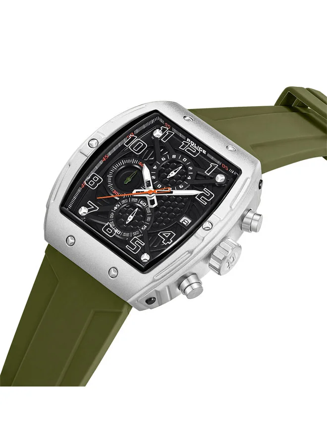 POLICE Coswig Gunmetal Dial Olive Green Silicone Strap Chronograph Watch for Men - 46mm