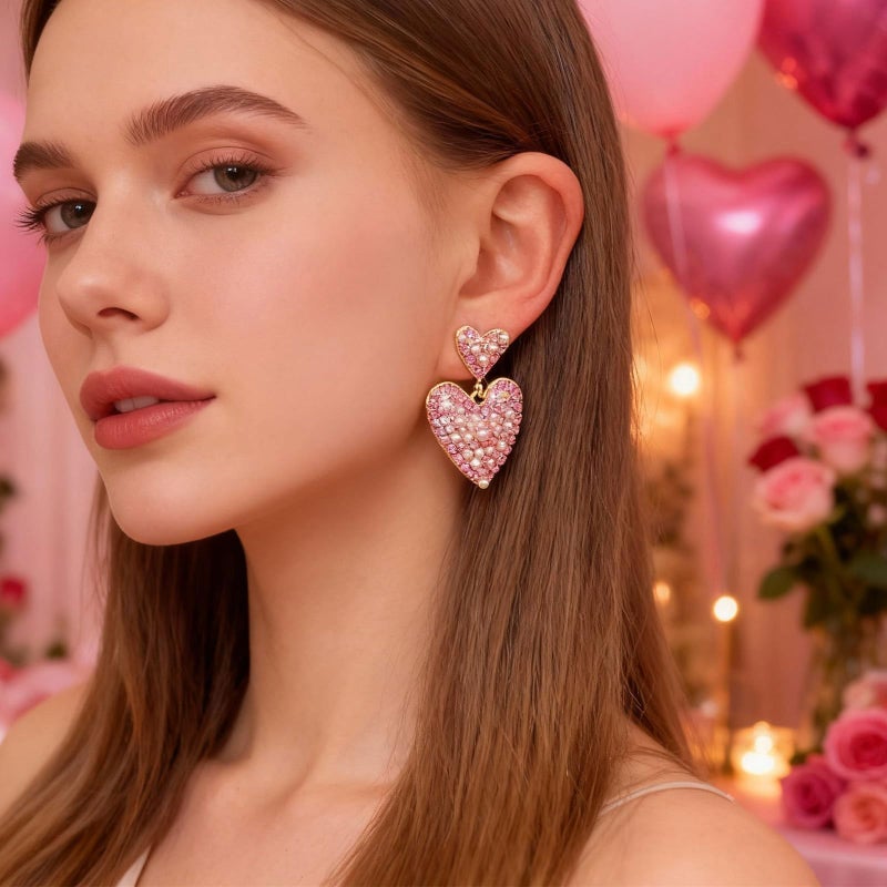 Frodete Valentines Earrings Heart Earrings for Women Heart Dangle Jewelry Accessories Love Statement Earring Valentines Day Outfits Galentines Party Dress Up Accessory - Image 3
