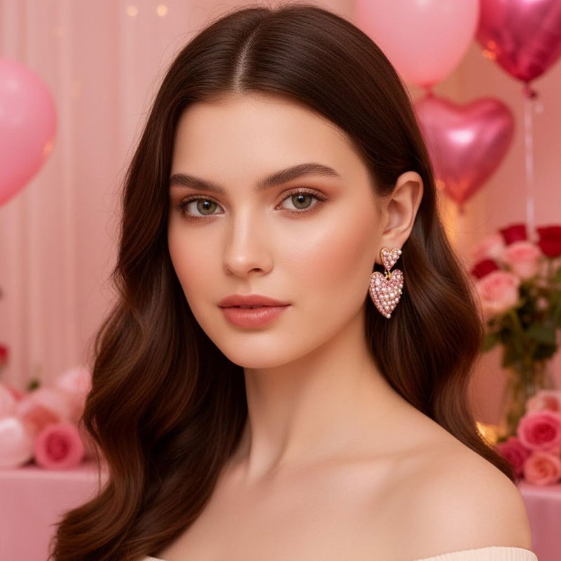 Frodete Valentines Earrings Heart Earrings for Women Heart Dangle Jewelry Accessories Love Statement Earring Valentines Day Outfits Galentines Party Dress Up Accessory - Image 2