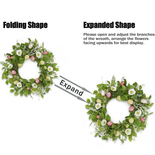 AMF0RESJ Artificial Easter Wreaths for Front Door Spring Summer Wreath with Poppy Flower,Colorful Eggs,Green Leaves for Front Door Indoor Outdoor Farmhouse Home Wall Window Festival Wedding Decor - Image 3