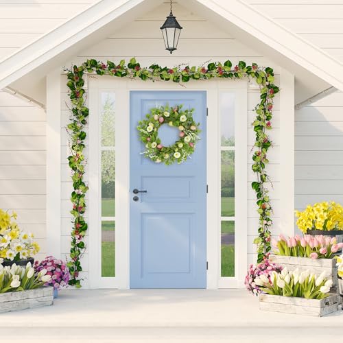 AMF0RESJ Artificial Easter Wreaths for Front Door Spring Summer Wreath with Poppy Flower,Colorful Eggs,Green Leaves for Front Door Indoor Outdoor Farmhouse Home Wall Window Festival Wedding Decor - Image 5