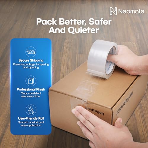 Neomate Low Noise Clear BOPP Packaging Tape | 48mm x 50m, Pack of 2 | Heavy-Duty Transparent Tape for Packaging, Decorating, DIY Projects - Image 2
