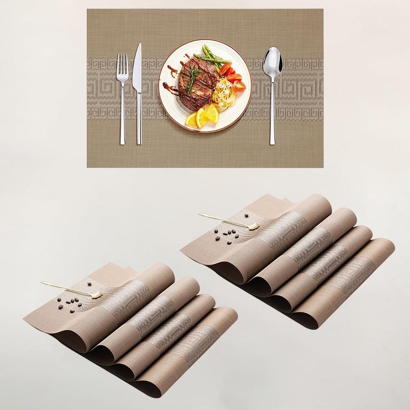 Wosta Placemats Set of 8 Luxury Elegant Placemats NonSlip Washable Table Mats for HomeDining Room Decoration K Brown Placement 8 PCS - Image 1