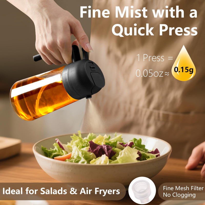 SWEET VIEW 2PCS Oil Sprayer for Cooking, 470ml 2 In 1 Sprayr & Pour, Glass Olive Oil Dispenser Pourer for Kitchen, Air Fryer, Cooking, Salad, BBQ (Black,Black) - Image 3