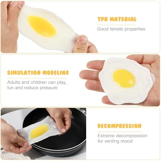 STOBOK 3pcs Squeeze Toy Fake Fried Eggs Pressure Relief Toy for Kids Adults Stress Relief Party Favors - Image 2