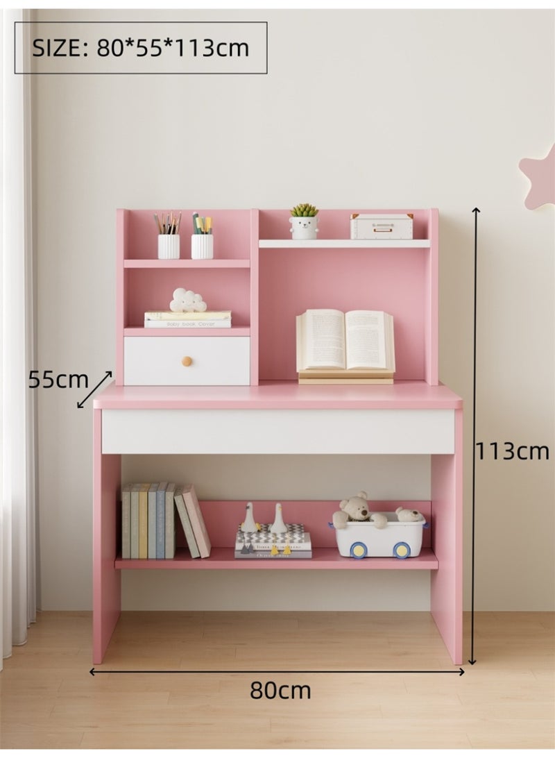 مكتب دراسة الأطفال ، طاولة الكتابة للطلاب الخشبية مع رف الكتب وخزانة التخزين ، طاولة الكمبيوتر مكتب المكتب مع رف تخزين الوثائق لقراءة الكتابة المنزلية ومكتب الكمبيوتر المحمول (الوردي ، YN118) - Image 4