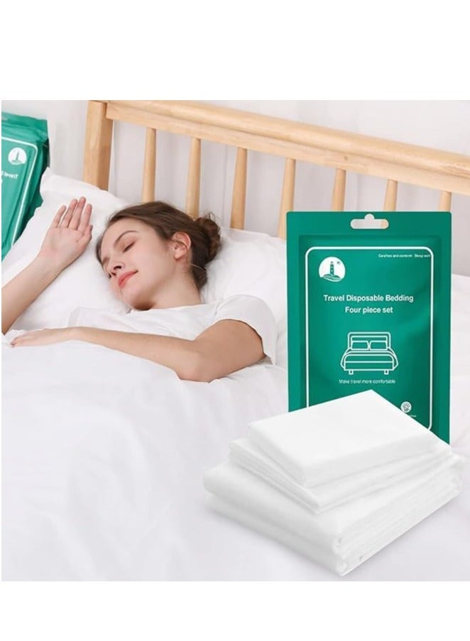 USTIDE Disposable Travel Bed Sheet Set With 1 Quilt Cover 1 Fitted Sheet And 2 Pillowcases (Double Bed) - Image 1