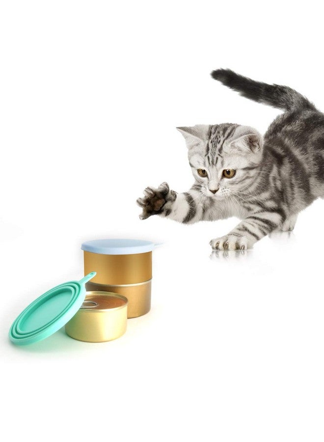 عبوة من 2 غطاء علب طعام الحيوانات الأليفة من السيليكون العالمي للقطط والكلاب، 1 يناسب 3 أغطية علب بحجم قياسي مع 2 ملعقة، أزرق فاتح وأخضر - Image 4