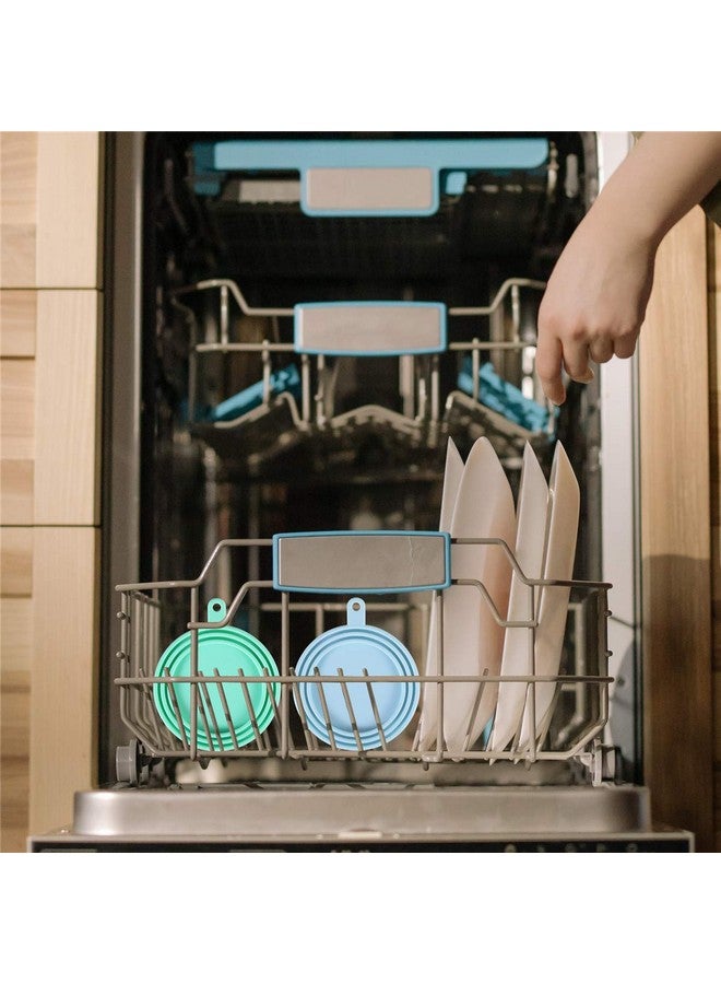 عبوة من 2 غطاء علب طعام الحيوانات الأليفة من السيليكون العالمي للقطط والكلاب، 1 يناسب 3 أغطية علب بحجم قياسي مع 2 ملعقة، أزرق فاتح وأخضر - Image 5