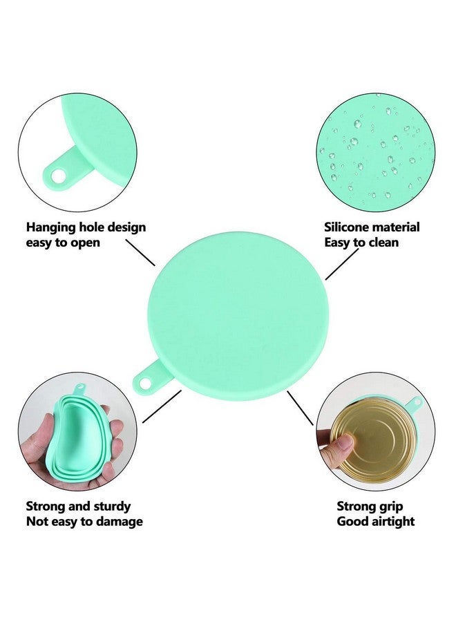 عبوة من 2 غطاء علب طعام الحيوانات الأليفة من السيليكون العالمي للقطط والكلاب، 1 يناسب 3 أغطية علب بحجم قياسي مع 2 ملعقة، أزرق فاتح وأخضر - Image 3