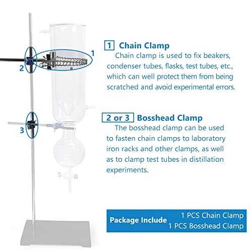 BEMAXYE Lab Chain Clamp with Adjustable Bosshead Clamp - Cylinder Holding Clip for Beakers Flasks Condensers Fixture, 40-180mm (1.6"-7") Holding Size, Set of 1 - Image 4