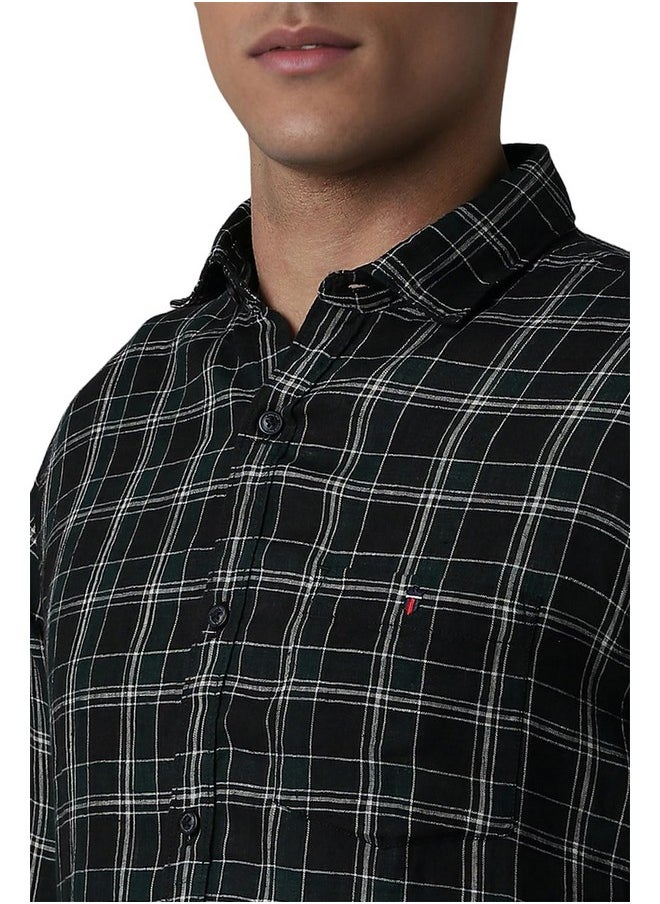 LOUIS PHILIPPE - Louis Philippe Men's Checkered Slim Fit Shirt (LRSFNSLBT15105_Navy - Image 1