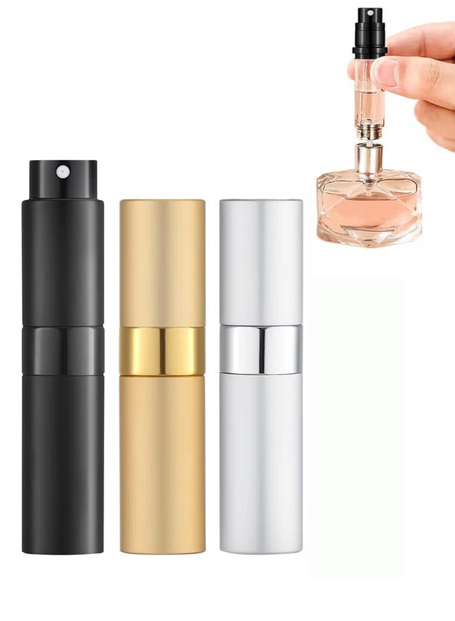 MHONGWEI Lisapack 8ML Travel Spray Bottles (3pcs) Empty Cologne Bottles, Portable Sprayers (Black, Silver, Gold) - Image 1
