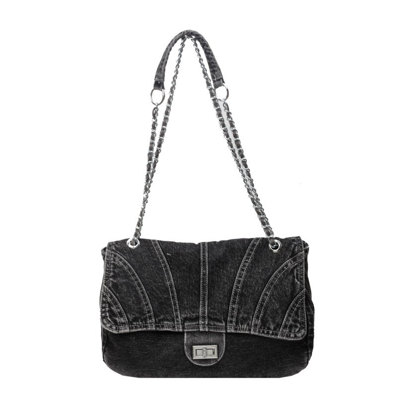 Vintage Denim Large Capacity Bag Women'S Trendy Niche Chain Underarm Shoulder Bag Fashionable Crossbody Bag - Image 1