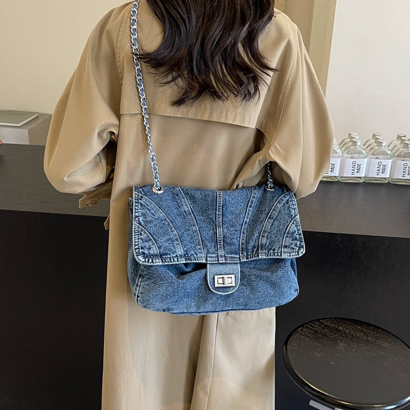 Vintage Denim Large Capacity Bag Women'S Trendy Niche Chain Underarm Shoulder Bag Fashionable Crossbody Bag - Image 5