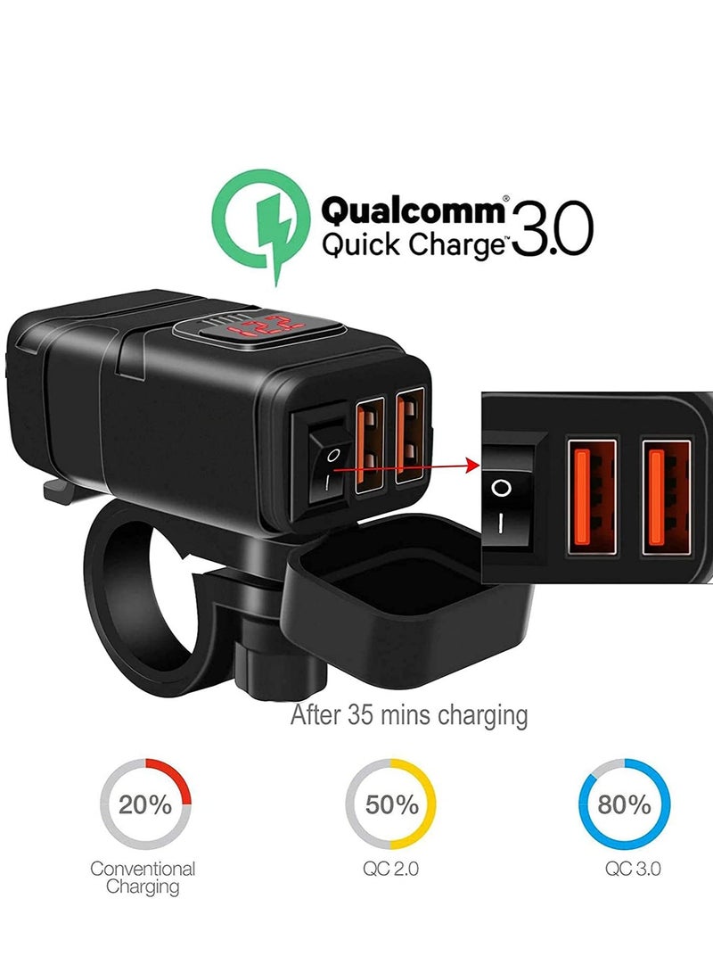 Captaintech Motorcycle Charger SAE to USB Car  Adapter, Dual Fast and 12V Voltmeter with Independent On/Off Power Switch and 10A Fuse Charging Kit for Phone, GPS, Tablet - Image 3