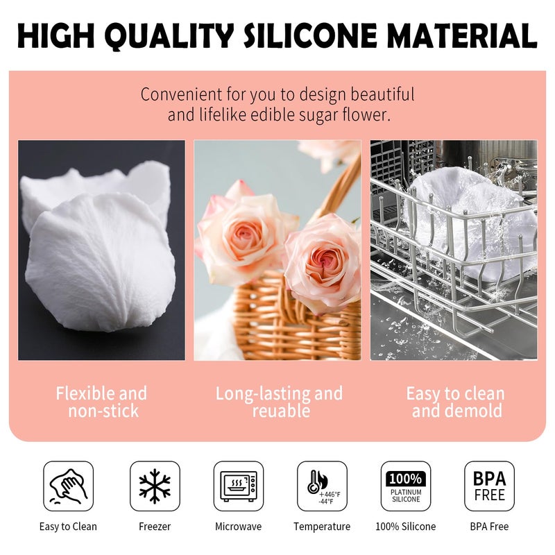 SK Rose Petals Silicone Fondant Mold Sugar Paste Baking Mould Cookie Pastry - Image 3