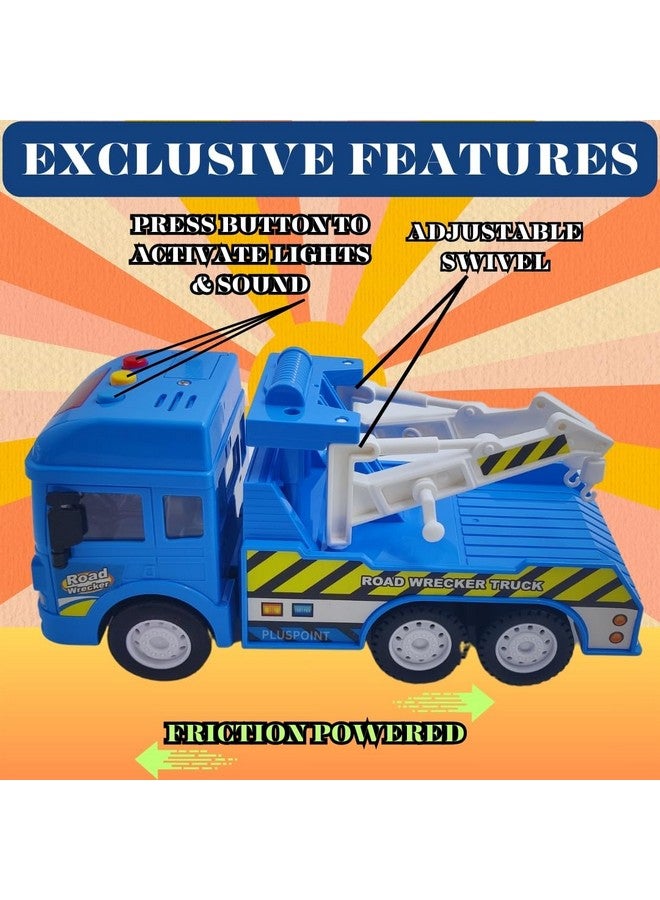 PLUSPOINT PLUSPOINT Tow Truck Crane Rescue Toy Truck Push & Go Police Vehicle Toy | Realistic Friction Powered with Lights and Sound Car Carrier Wrecker City Service Truck for Kids Ages 3 Up  - Image 4