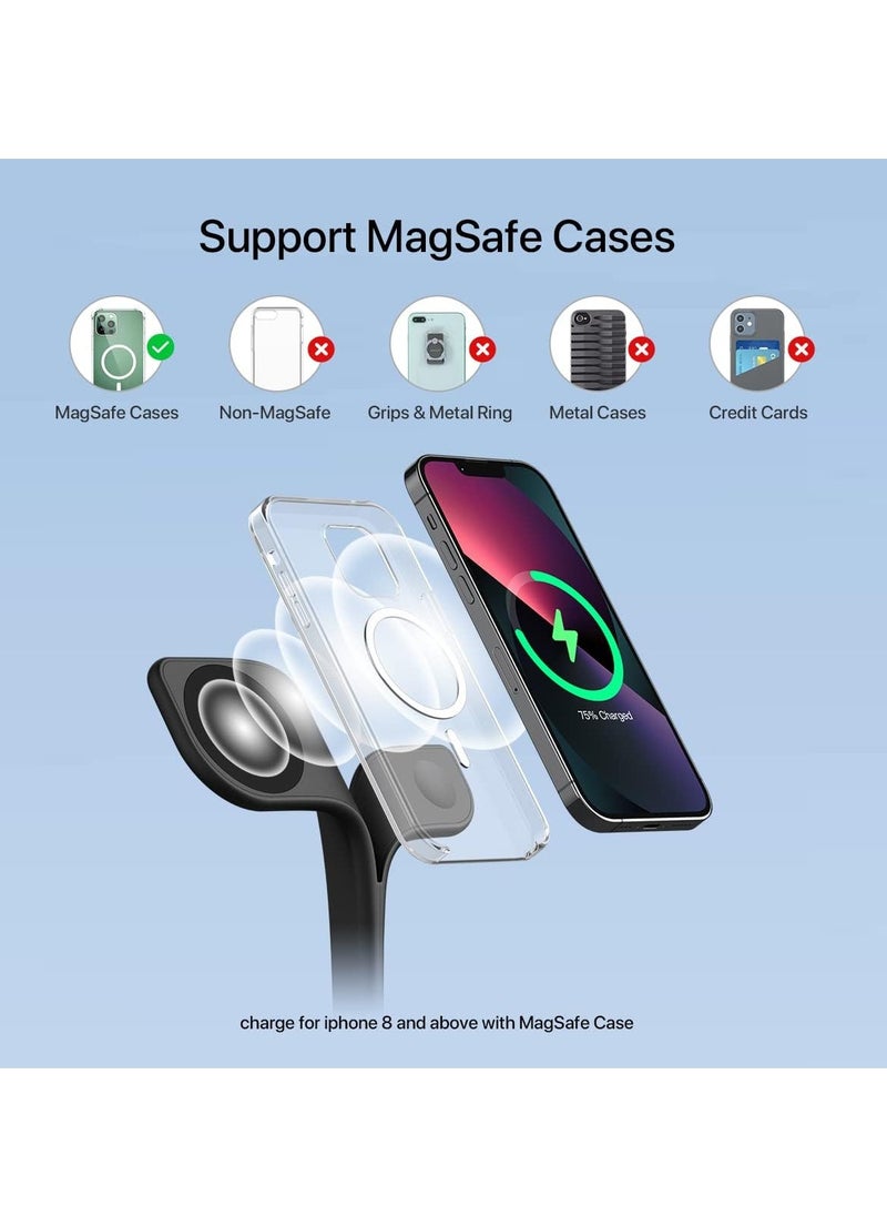 2025 3 in 1 Wireless Charging Station with Fast Charger, Foldable Magsafe Wireless Charger for Multiple Devices iPhone 16/15/14/13/12 Pro Max Plus Watch 1-9 AirPods, Black