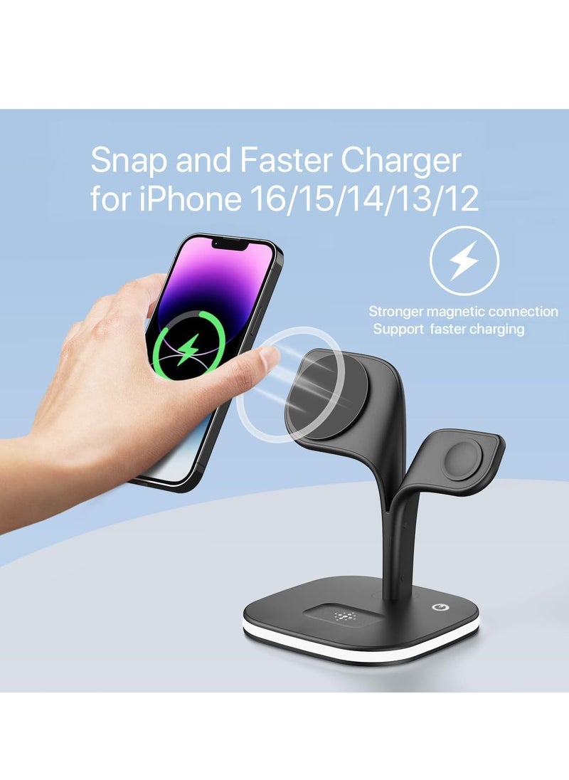 AMROAH 2025 3 in 1 Wireless Charging Station with Fast Charger, Foldable Magsafe Wireless Charger for Multiple Devices iPhone 16/15/14/13/12 Pro Max Plus Watch 1-9 AirPods Pro Samsung Galaxy Pixel  - Image 2