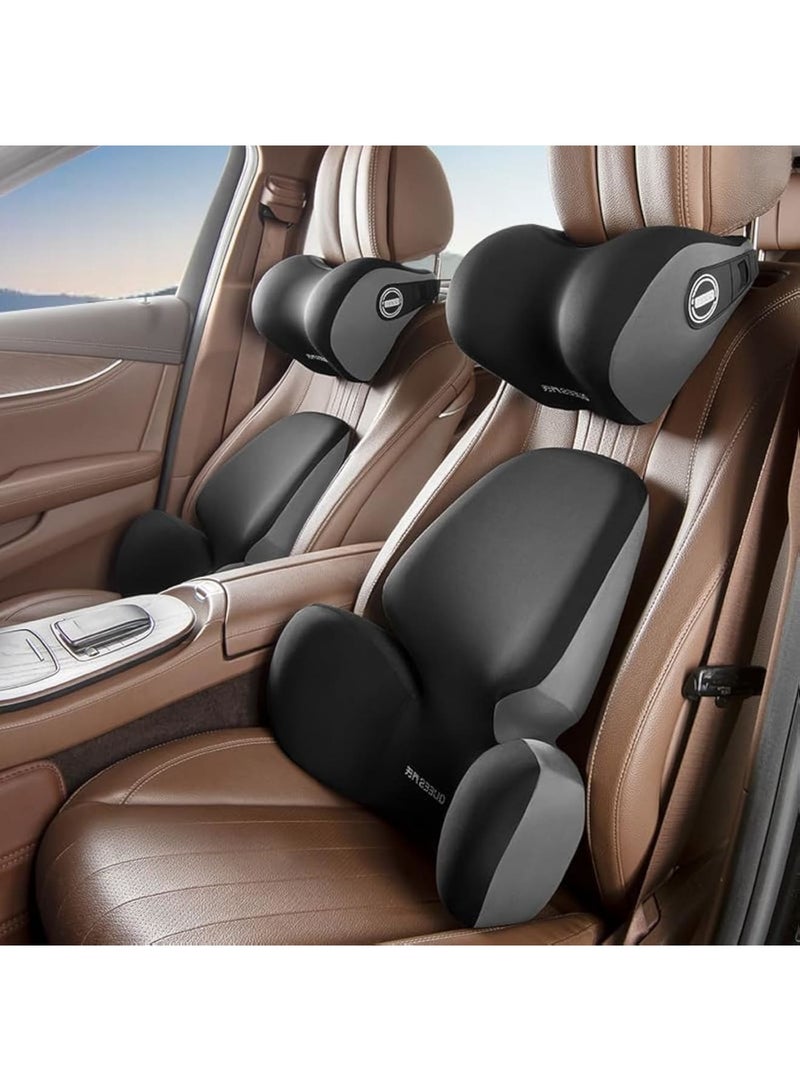 Car Lumbar Support, 1 Pack Lower Back Cushion for Driver Back Pain Relief, Ergonomic Memory Foam Back Rest with Soft Washable Cover, Black&Grey