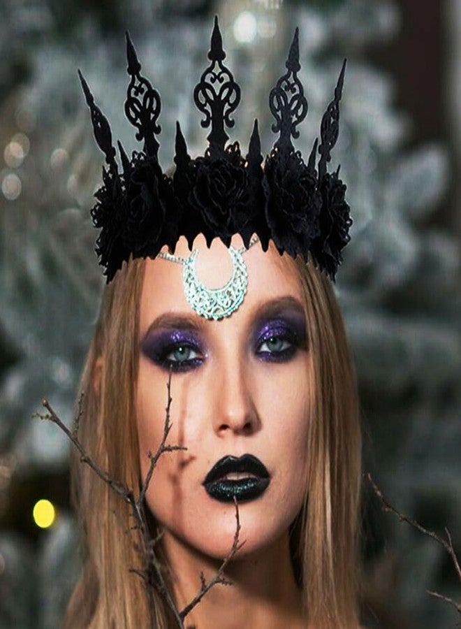 GORTIN Gothic Floral Headpiece Halloween Black Rose Flower Crown Headband Masquerade Cosplay Hair Accessoryies for Witcher Makeup Ball for Women - Image 3