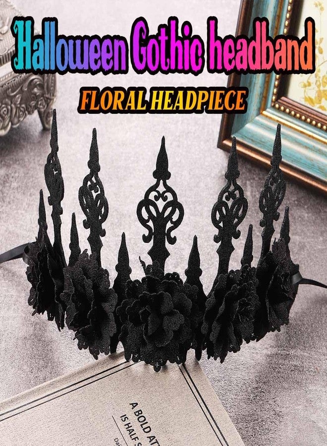 GORTIN Gothic Floral Headpiece Halloween Black Rose Flower Crown Headband Masquerade Cosplay Hair Accessoryies for Witcher Makeup Ball for Women - Image 2