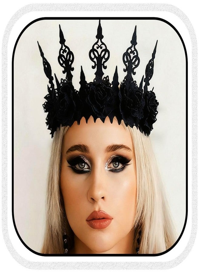 GORTIN Gothic Floral Headpiece Halloween Black Rose Flower Crown Headband Masquerade Cosplay Hair Accessoryies for Witcher Makeup Ball for Women - Image 1