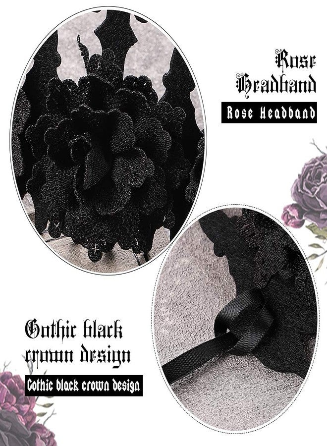 GORTIN Gothic Floral Headpiece Halloween Black Rose Flower Crown Headband Masquerade Cosplay Hair Accessoryies for Witcher Makeup Ball for Women - Image 5