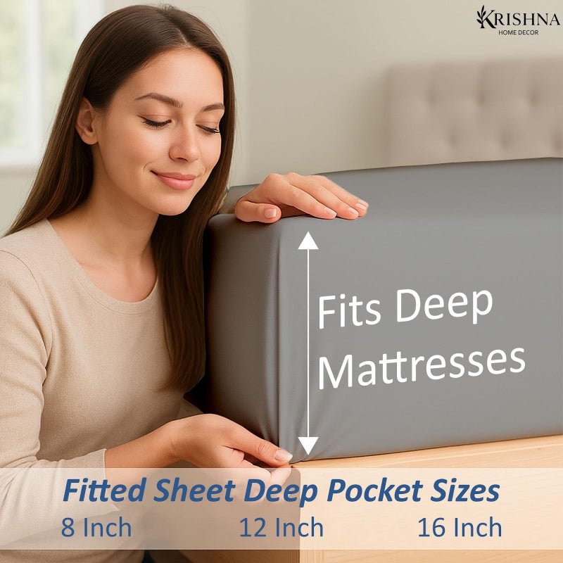 KRISHNA 1 Piece Zipper Fitted Mattress Encasement Sheet, Hotel Quality Soft Brushed Microfiber, Fits Upto 12 Inch Deep Mattresses, Shrink & Fade Resistant Easy Care, Queen 60" x 80", Light Grey - Image 4
