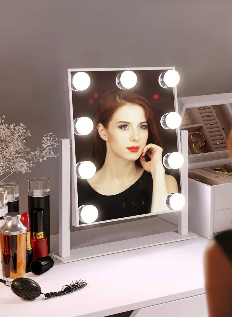 فيبارتي مرآة زينة مضاءة على طراز هوليوود ، 40x32 سم ، مع 9 لمبات LED ، 3 إعدادات ألوان ، زر لمس قابل للتعتيم ، سطوع قابل للتعديل ، مرآة مستحضرات تجميل أنيقة للمكياج ، غرفة نوم ، حمام ، ديكور منزلي حديث  - Image 1