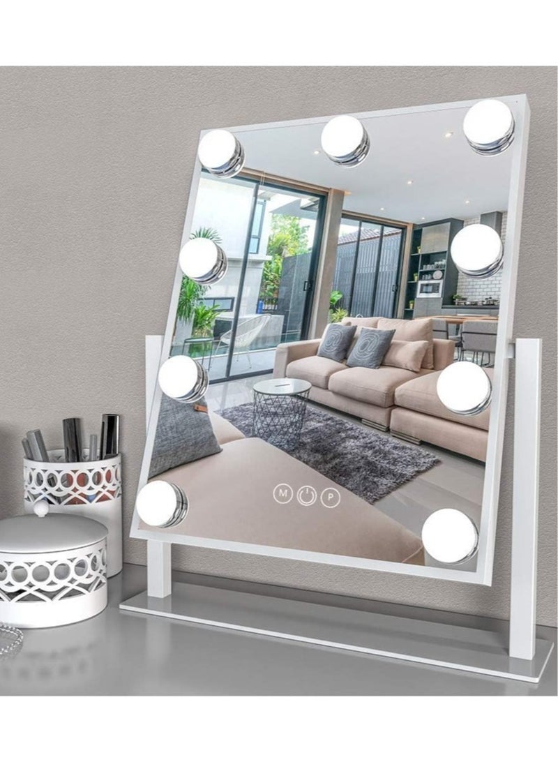 فيبارتي مرآة زينة مضاءة على طراز هوليوود ، 40x32 سم ، مع 9 لمبات LED ، 3 إعدادات ألوان ، زر لمس قابل للتعتيم ، سطوع قابل للتعديل ، مرآة مستحضرات تجميل أنيقة للمكياج ، غرفة نوم ، حمام ، ديكور منزلي حديث  - Image 2