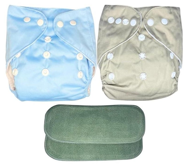 Kogar Reuse Nappy Adjustable Reusable & washable Cloth Diaper with Super Absorbent Insert, 3-36 Months, 2-Pack (Sky & Gray) - Image 1