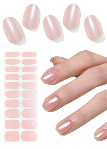 Wahrshei Semi Cured Gel Nail Strips 20pcs Glazed Donut Pink Gel Nail Stickers for Home Nails DIY - Image 1