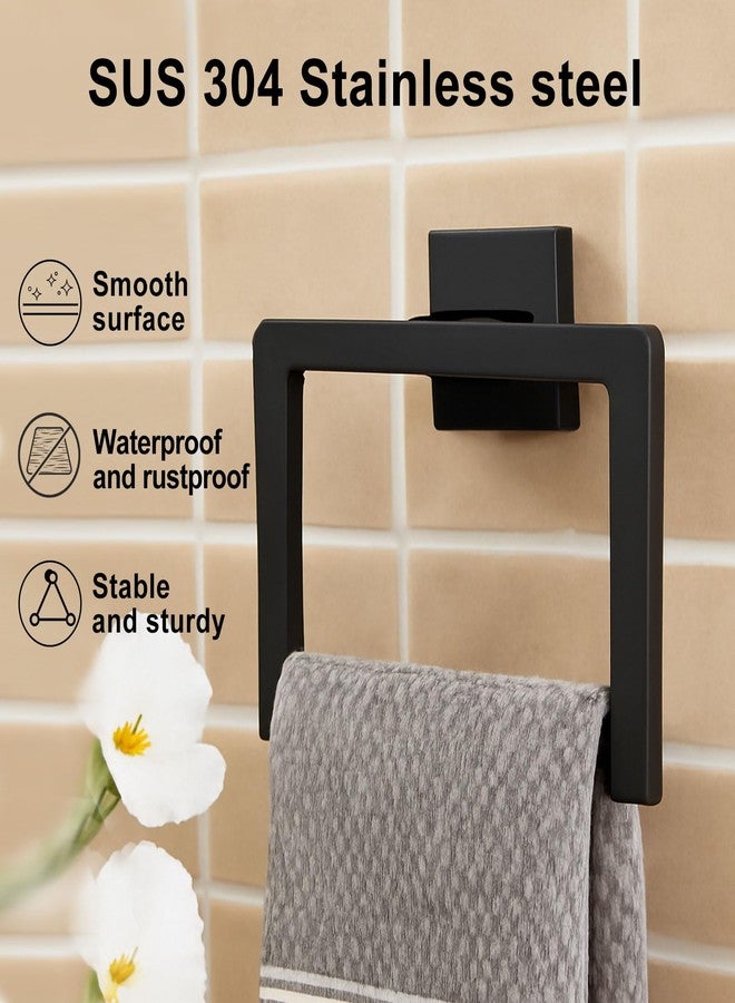 Rierdge Matte Black Towel Ring - Premium Stainless Steel Bathroom Accessory, Sleek Square Design Hand Towel Holder, Durable Wall-Mounted Towel Hanger for Contemporary Bathroom, 2 Pcs - Image 2