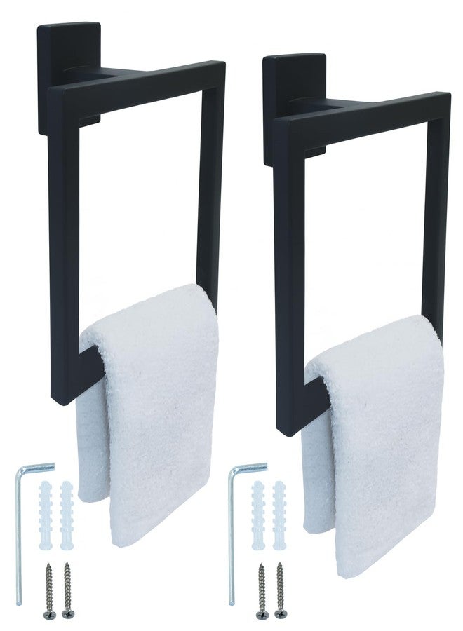 Rierdge Matte Black Towel Ring - Premium Stainless Steel Bathroom Accessory, Sleek Square Design Hand Towel Holder, Durable Wall-Mounted Towel Hanger for Contemporary Bathroom, 2 Pcs - Image 1
