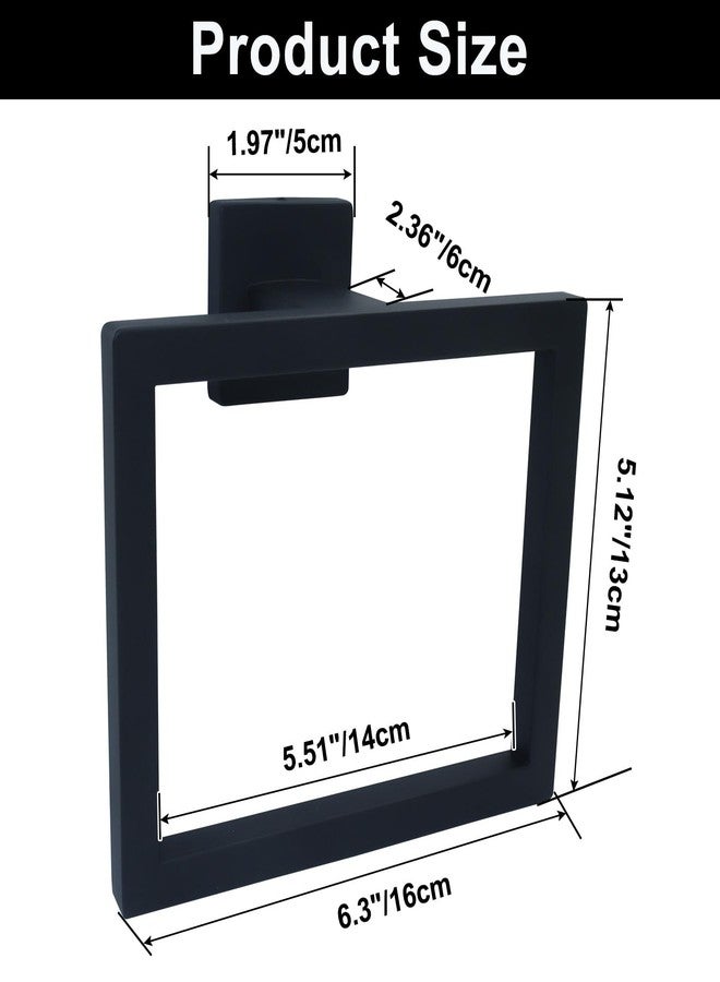Rierdge Matte Black Towel Ring - Premium Stainless Steel Bathroom Accessory, Sleek Square Design Hand Towel Holder, Durable Wall-Mounted Towel Hanger for Contemporary Bathroom, 2 Pcs - Image 3